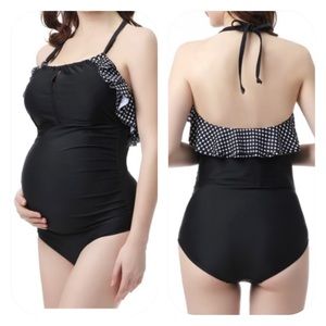 {Kimi + Kai} Maternity Halter One Piece Swimsuit in Black - Women's Large